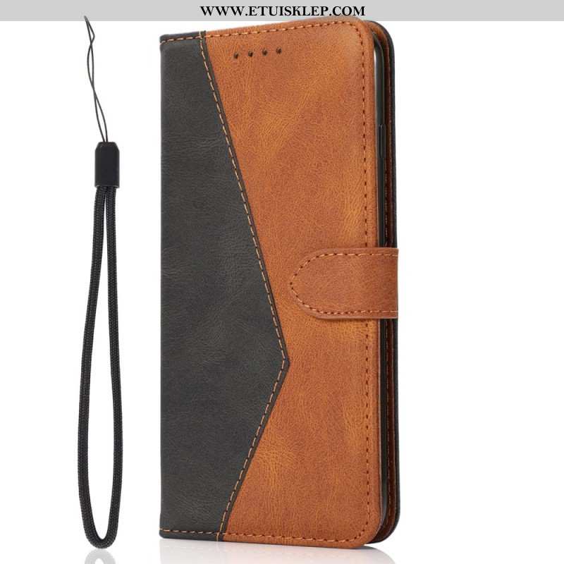 Etui Folio do iPhone 14 Dwukolorowa Skórzana Tekstura